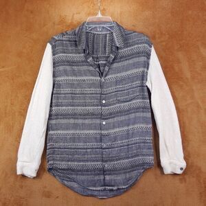 OPENING CEREMONY Top Womens Small Gray Stripe Button Up Shirt Pocket Linen Wool